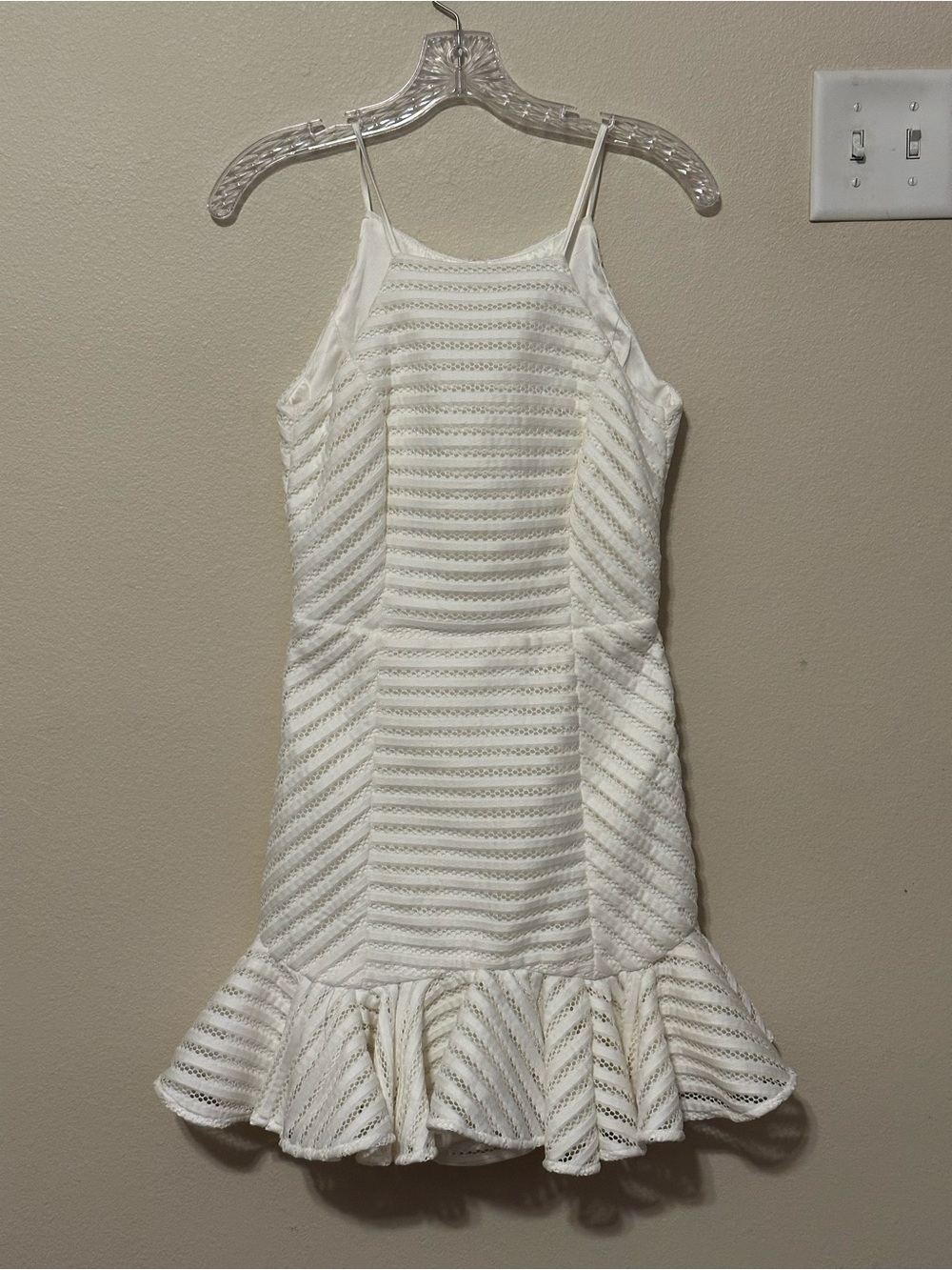Bardot White Striped Ruffle-Hem Knit Dress